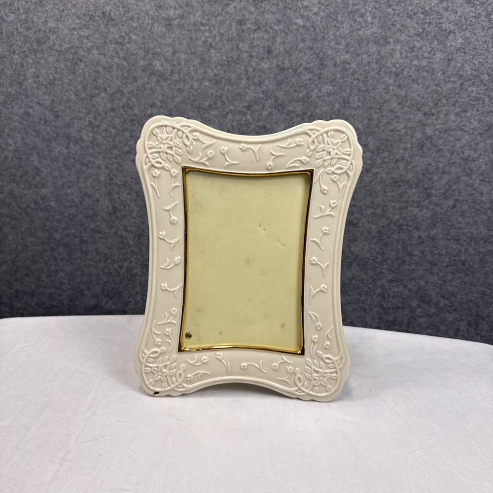 Lenox Porcelain Picture Frame Ivory Gold Floral Embossed 5x7 Tabletop Decor